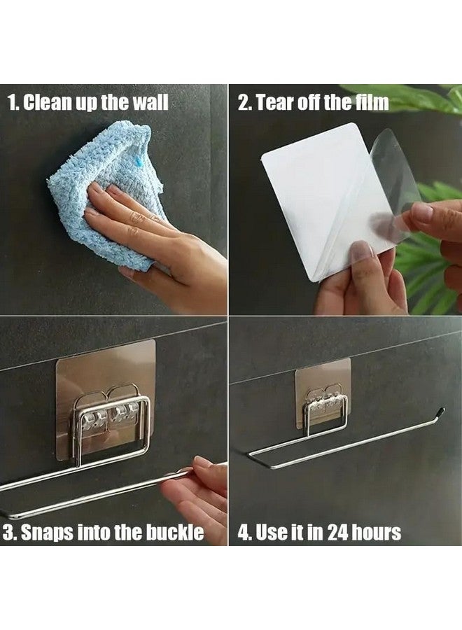 Style Keepers Pack of 2 Stainless Steel Self Adhesive Napkin Ring Wall Mount Towel Hanging Holder with Magic Adhesive Pad Kitchen Paper Roll Holder Tissue Paper Stand Towel Bar Hanger Kitchen and Washbasin use 2 Pc  - Image 5