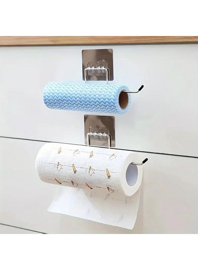 Style Keepers Pack of 2 Stainless Steel Self Adhesive Napkin Ring Wall Mount Towel Hanging Holder with Magic Adhesive Pad Kitchen Paper Roll Holder Tissue Paper Stand Towel Bar Hanger Kitchen and Washbasin use 2 Pc  - Image 1