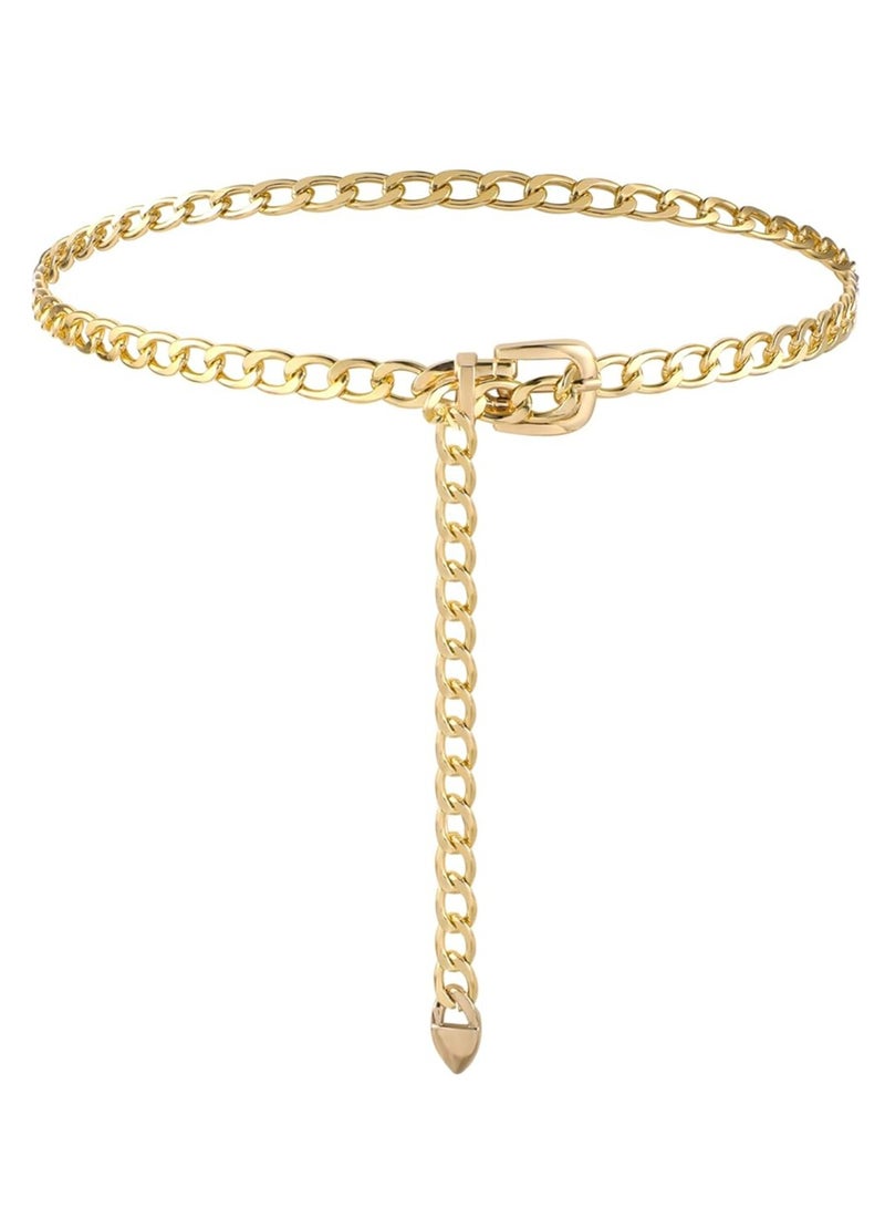 أوزيغالور حزام نسائي نسائي بسلسلة ذهبية قابلة للتعديل، خصر غربي مكتنز، مقاس كبير، للفساتين والجينز. - Image 1