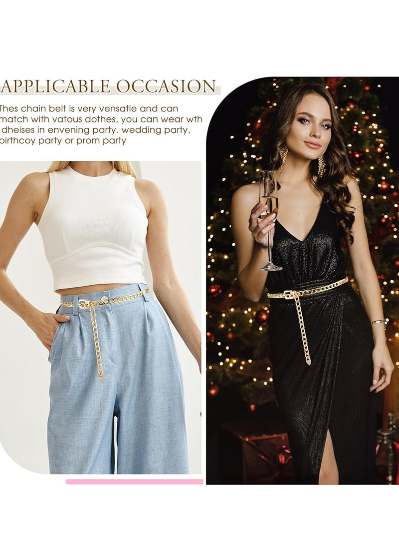 أوزيغالور حزام نسائي نسائي بسلسلة ذهبية قابلة للتعديل، خصر غربي مكتنز، مقاس كبير، للفساتين والجينز. - Image 5