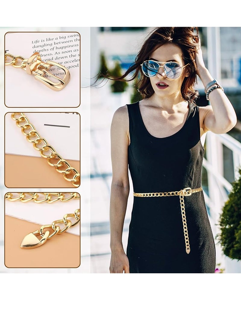 أوزيغالور حزام نسائي نسائي بسلسلة ذهبية قابلة للتعديل، خصر غربي مكتنز، مقاس كبير، للفساتين والجينز. - Image 3