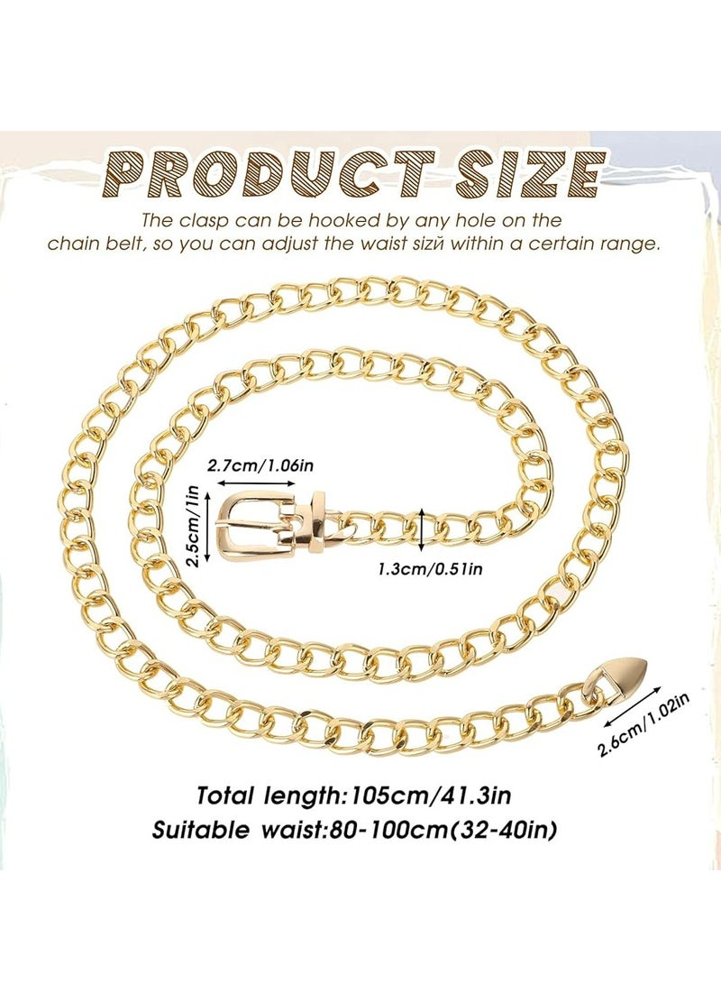 أوزيغالور حزام نسائي نسائي بسلسلة ذهبية قابلة للتعديل، خصر غربي مكتنز، مقاس كبير، للفساتين والجينز. - Image 2