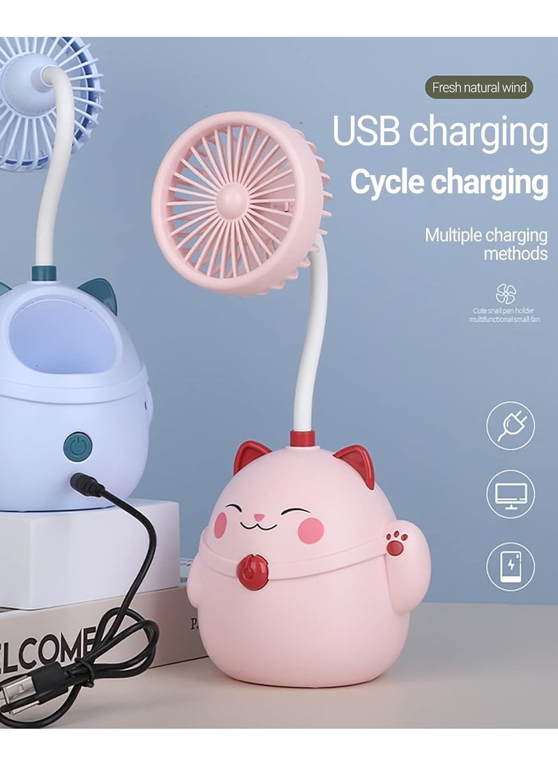 SUKILO Cat Fan Pen Holder Foldable Usb Small Fan for Desk Sports Fans Lucky Fortune Cat Cartoon Office Desk Fan Portable Electronic Component Charging Mini Fan - Image 4