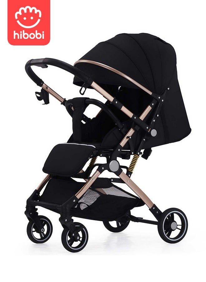 hibobi Two-Way Push High View Portable Folding Stroller Available for Boarding - Black - Image 1