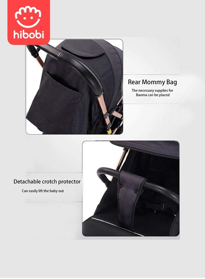 hibobi Two-Way Push High View Portable Folding Stroller Available for Boarding - Black - Image 2