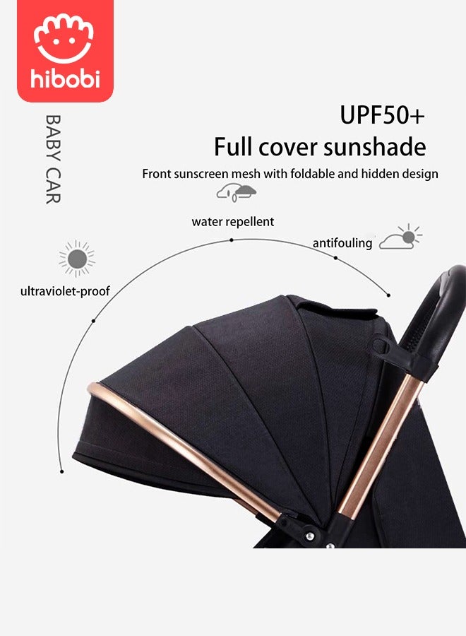 hibobi Two-Way Push High View Portable Folding Stroller Available for Boarding - Black - Image 3