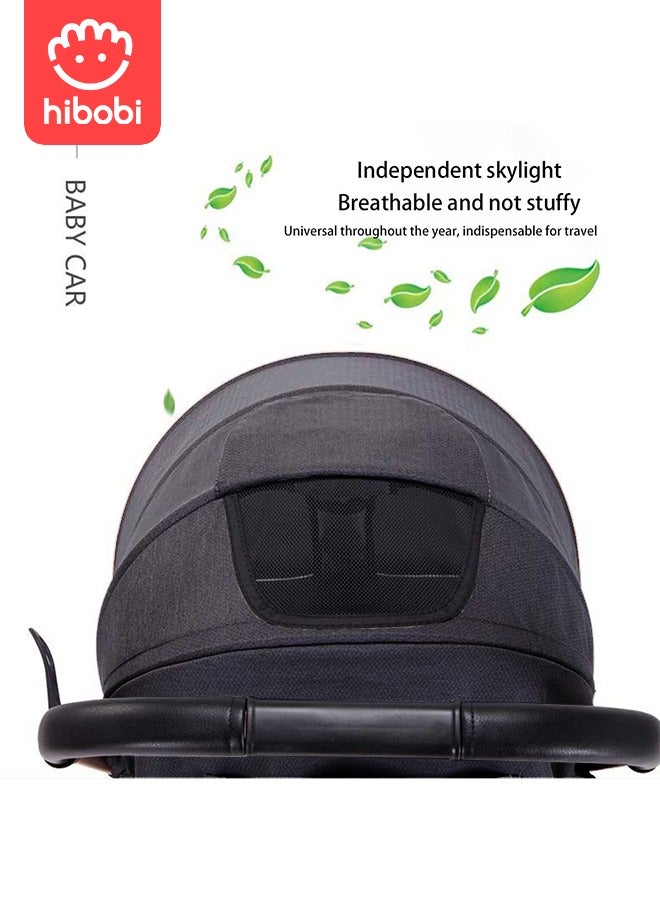 hibobi Two-Way Push High View Portable Folding Stroller Available for Boarding - Black - Image 4