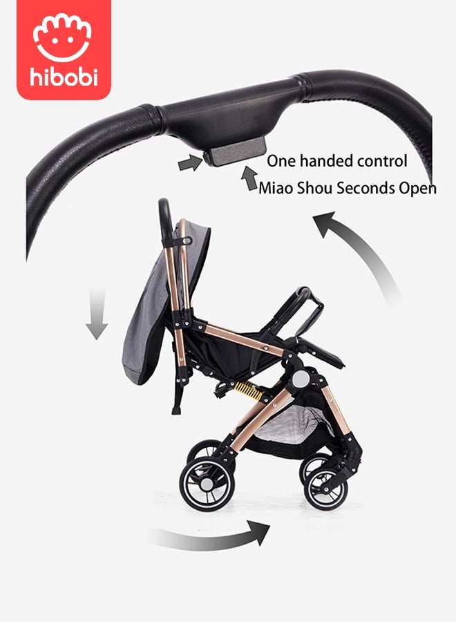 hibobi Two-Way Push High View Portable Folding Stroller Available for Boarding - Black - Image 5