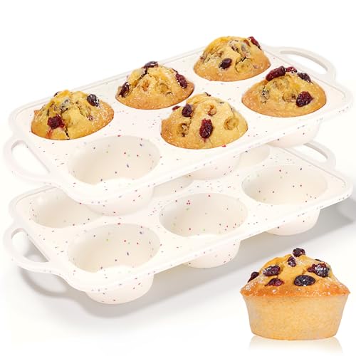 CAKETIME Large Muffin Pan Metal Reinforced Frame 35 Inch Jumbo Silicone Muffin Pan Nonstick 6 Cups for Baking Jumbo Muffin Frittatas Jumbo Cupcakes 2 Pack Confetti - Image 1