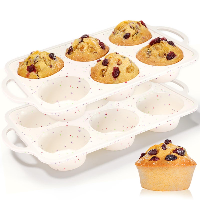 CAKETIME Large Muffin Pan Metal Reinforced Frame 35 Inch Jumbo Silicone Muffin Pan Nonstick 6 Cups for Baking Jumbo Muffin Frittatas Jumbo Cupcakes 2 Pack Confetti - Image 2