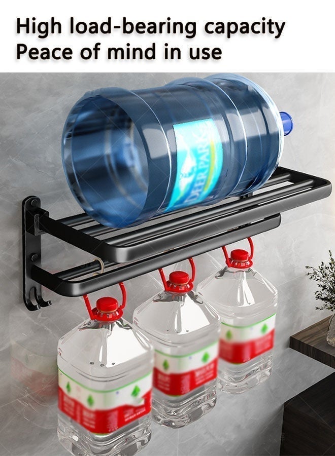 كوزينيست رف مناشف جداري مع رف قابل للطي، حمالتان للمناشف، تركيب بدون حفر أو بالبراغي، مقاوم للماء والصدأ، منظم مناشف من الألمنيوم للحمام أو المطبخ أو الشرفة أسود، 40 سم - Image 4