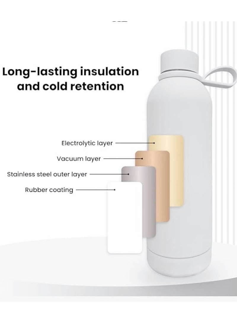 Stainless Steel  water bottle insulated thermos soft touch with neck tags travel water bottle Long Lasting Hot or Cold Drinks White 500ml  - Image 2