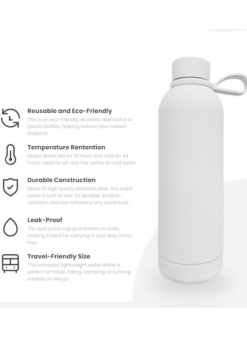 Stainless Steel  water bottle insulated thermos soft touch with neck tags travel water bottle Long Lasting Hot or Cold Drinks White 500ml  - Image 3