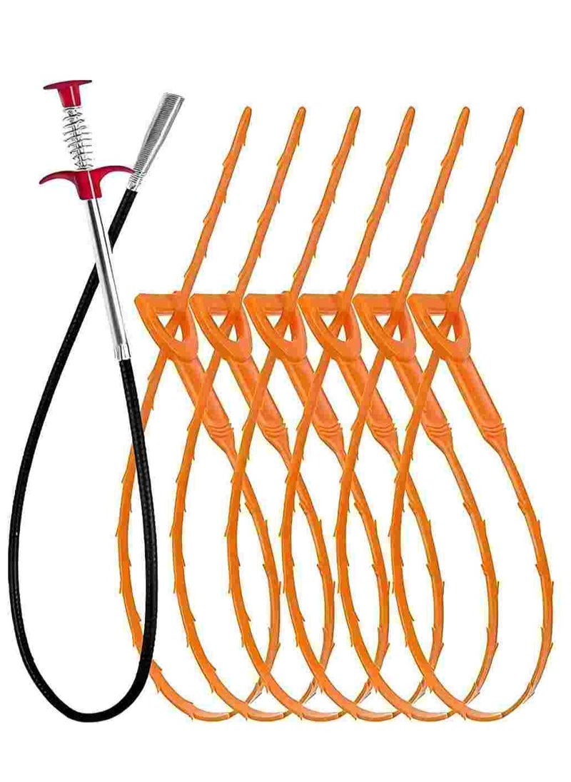 T NEWFUN 35.5inch Drain Clog Remover, 25inch Drain Snake Hair Remover, Hair Catcher Drain Auger Cleaner Tool Set for Toilet, Kitchen Sink, Bathroom Tub, Sewer, 7 Pack  - Image 1