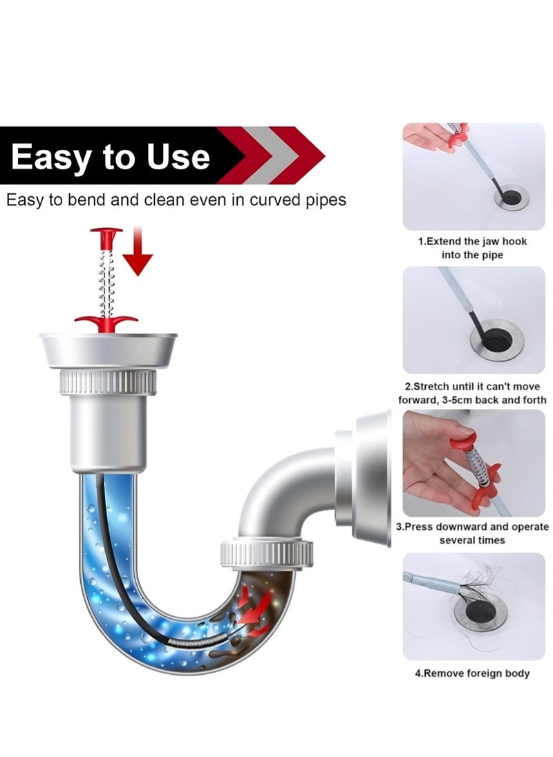 T NEWFUN 35.5inch Drain Clog Remover, 25inch Drain Snake Hair Remover, Hair Catcher Drain Auger Cleaner Tool Set for Toilet, Kitchen Sink, Bathroom Tub, Sewer, 7 Pack  - Image 4