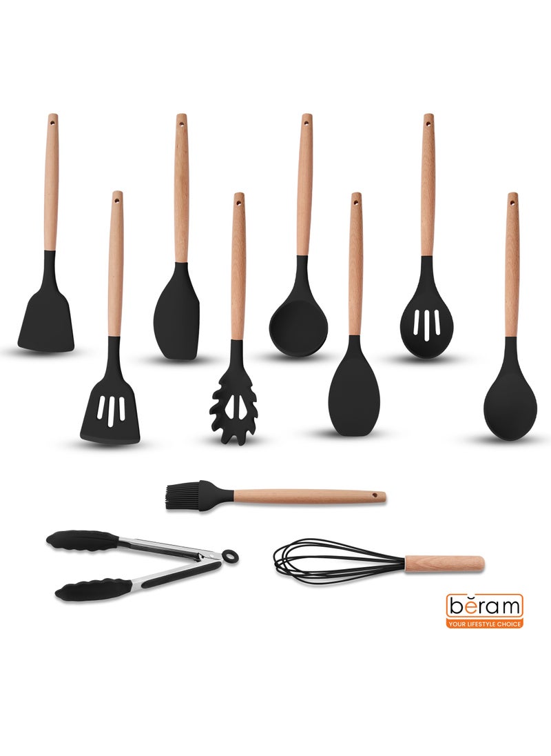HausRoland - 19 Pieces Cooking Utensils Set, Kitchen Knife Set, Includes Tongs, Spoon, Spatula and Turner,  Heat Resistant, Food Grade, Silicone and Wooden Handles, Non Stick Kitchen Knife Sets and Cutlery - Image 1