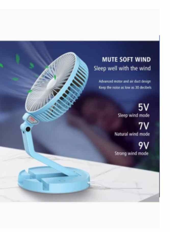 Desk Fan with Light, Foldable and Adjustable 3 IN 1 Table Fan With Light and Mobile Phone Holder, Combo Rechargeable Battery Powered, USB Folding Fan 3 Speeds 3 Light Brightness BLUE