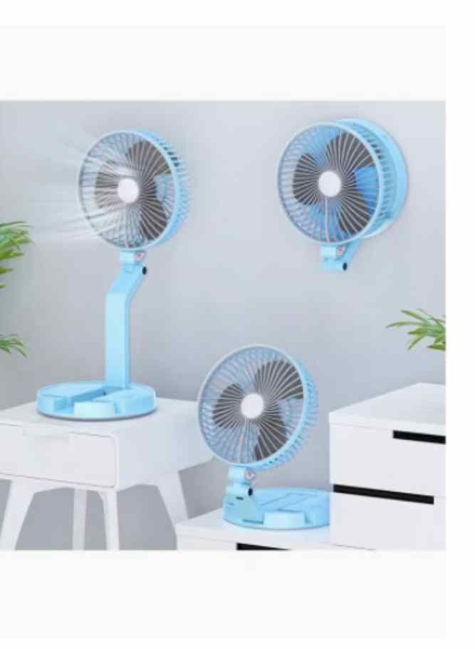 Desk Fan with Light, Foldable and Adjustable 3 IN 1 Table Fan With Light and Mobile Phone Holder, Combo Rechargeable Battery Powered, USB Folding Fan 3 Speeds 3 Light Brightness BLUE