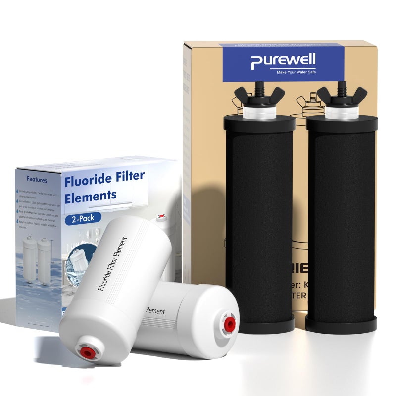 Purewell 8Stage PF3FL2 Purification Elements Set Replacement Filters for ProOne and Berkey Filters ProOne Big or Berkey Big Water Filter System and Purewell System 4 Pack K Series