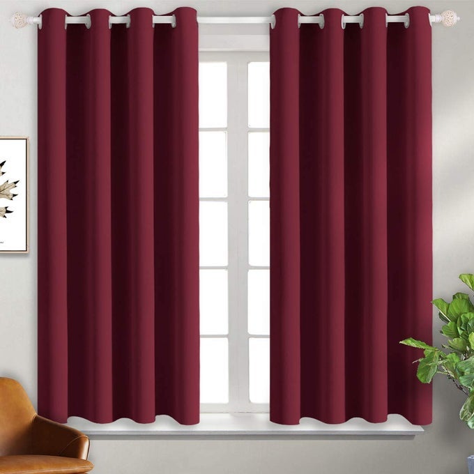 BLACKOUT CURTAINS FOR BEDROOM GROMMET THERMAL INSULATED ROOM DARKENING CURTAINS FOR LIVING ROOM SET OF 2 PANELS EACH 46 X 54 INCH BURGUNDY RED