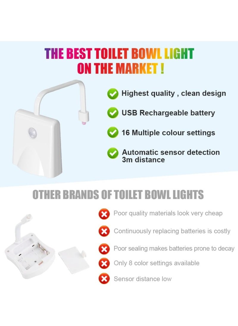 Beauenty Motion Sensor Toilet Night Light, 16 Colors Body Motion Sensor Toilet Bowl Seat Lamp, USB Chargeable, Adjustable Motion Activated Toilet Night Light for Any Toilet  - Image 3
