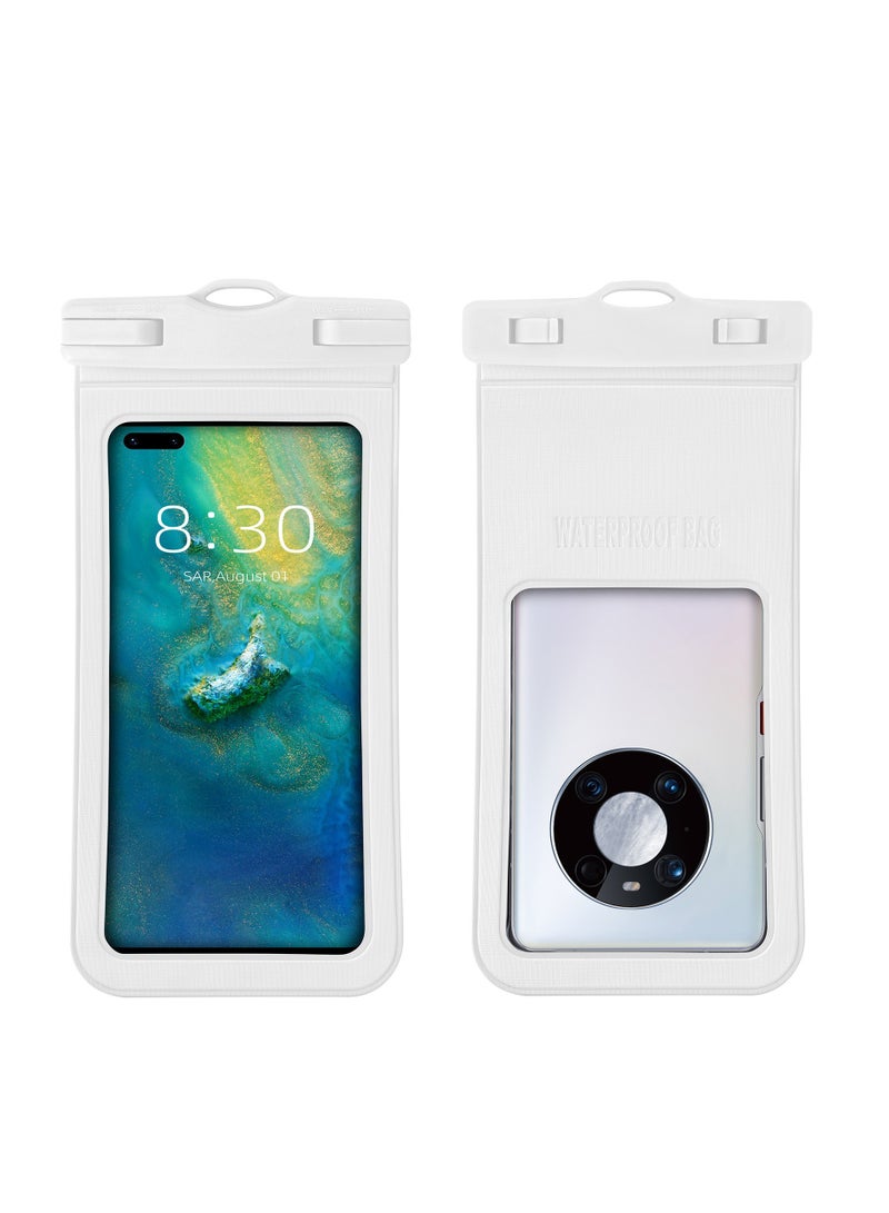 2-Pack Waterproof Phone Case 30M Underwater Waterproof Phone Pouch for Large Phones up to 7.2''，Waterproof Cell Phone Case Fit Compatible with iPhone 16/15/14/13 Series，Samsung Galaxy (White)D15-1 