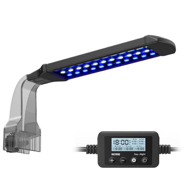 NICREW Marine Clip on Aquarium Light, Saltwater Fish Tank Light for Coral Reef Tanks with LCD Timer, 2 Lighting Modes - Image 1