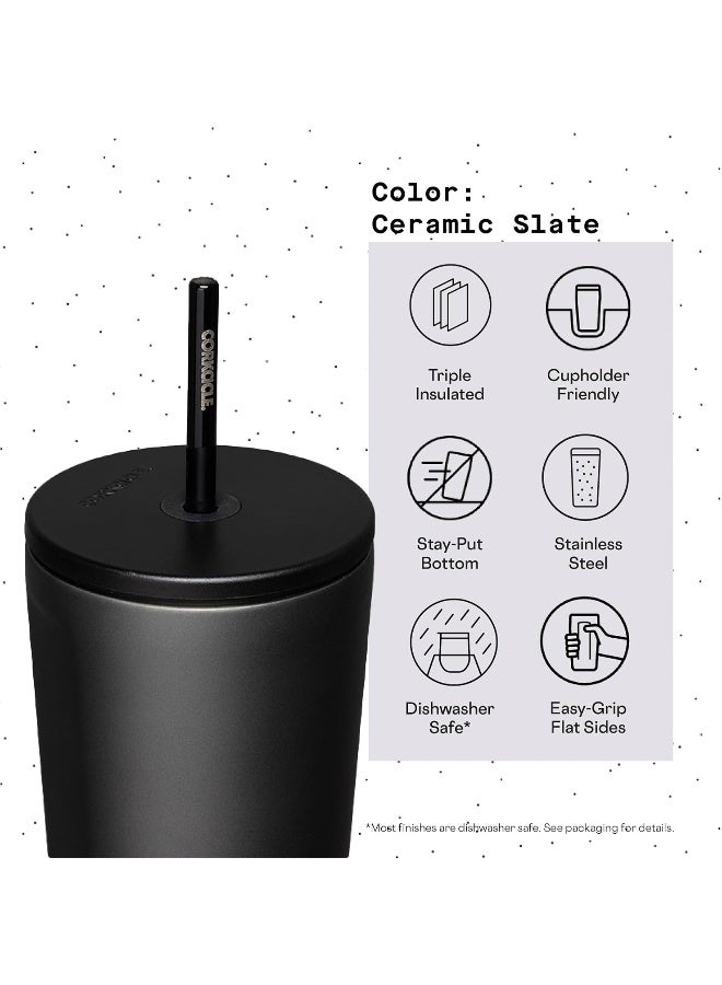 CORKCICLE كوب كوركسيكل مع قشة وغطاء، زجاجة ماء قابلة لإعادة الاستخدام، كوب سفر من الفولاذ المقاوم للصدأ مع عزل ثلاثي، خالي من BPA، يحافظ على المشروبات باردة لمدة 12 ساعة وساخنة لمدة 5 ساعات، لون سيراميك رمادي، 24 أونصة - Image 4