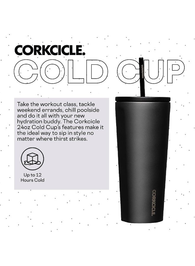 CORKCICLE كوب كوركسيكل مع قشة وغطاء، زجاجة ماء قابلة لإعادة الاستخدام، كوب سفر من الفولاذ المقاوم للصدأ مع عزل ثلاثي، خالي من BPA، يحافظ على المشروبات باردة لمدة 12 ساعة وساخنة لمدة 5 ساعات، لون سيراميك رمادي، 24 أونصة - Image 2