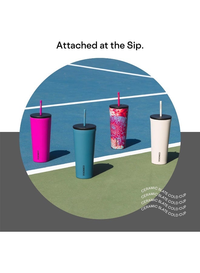 CORKCICLE كوب كوركسيكل مع قشة وغطاء، زجاجة ماء قابلة لإعادة الاستخدام، كوب سفر من الفولاذ المقاوم للصدأ مع عزل ثلاثي، خالي من BPA، يحافظ على المشروبات باردة لمدة 12 ساعة وساخنة لمدة 5 ساعات، لون سيراميك رمادي، 24 أونصة - Image 3