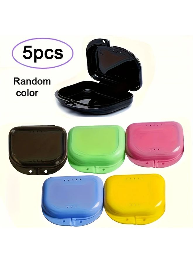 5pcs Random Color Denture Box With Ventilation Holes Portable Retainer Case Travel Storage - Image 1