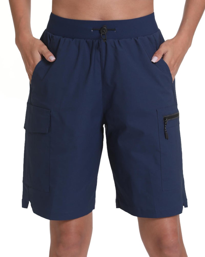 zsenoxaxi Women's Hiking Cargo Shorts Quick Dry Lightweight Shorts for Travel Athletic(Navy Blue,L) - Image 1