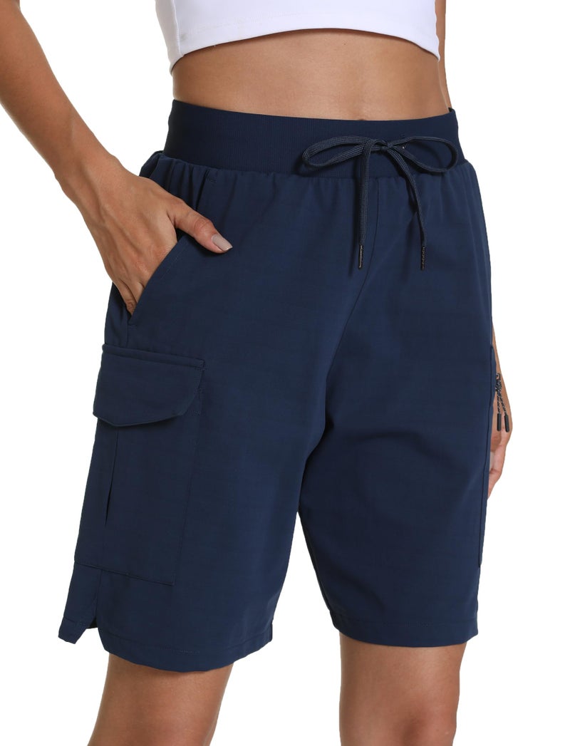 zsenoxaxi Women's Hiking Cargo Shorts Quick Dry Lightweight Shorts for Travel Athletic(Navy Blue,L) - Image 5