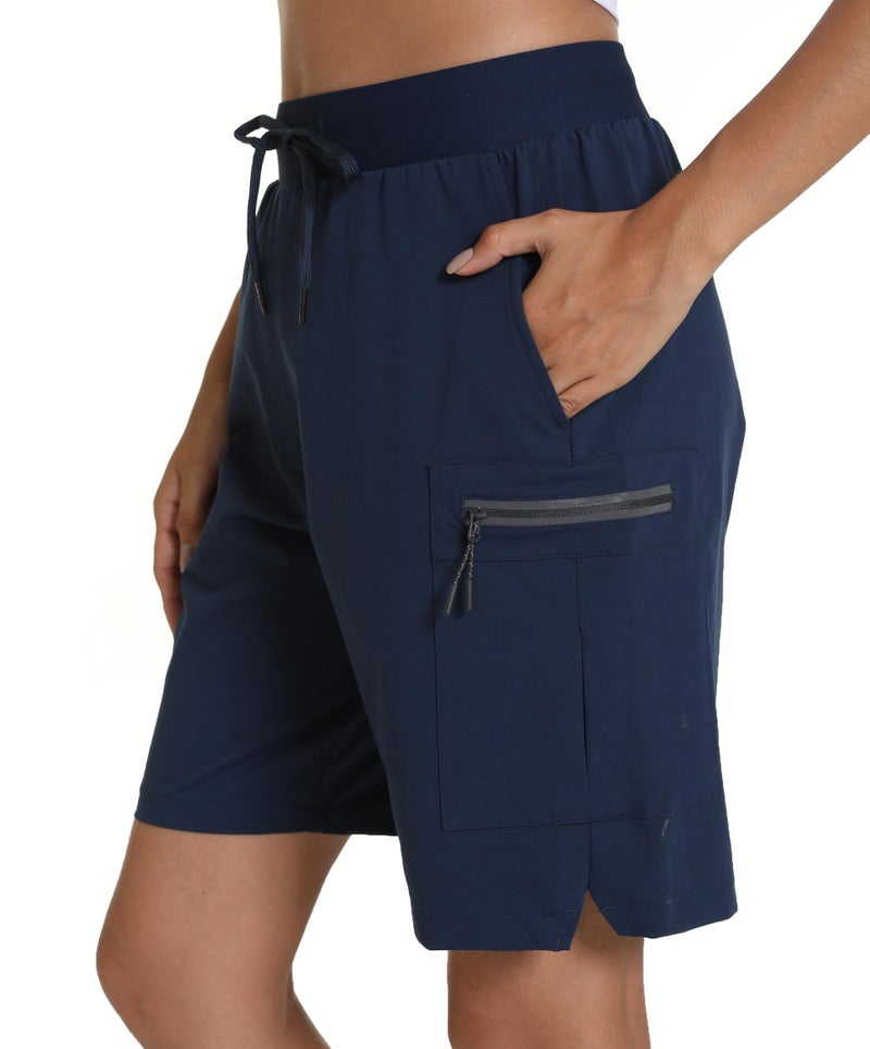 zsenoxaxi Women's Hiking Cargo Shorts Quick Dry Lightweight Shorts for Travel Athletic(Navy Blue,L) - Image 2