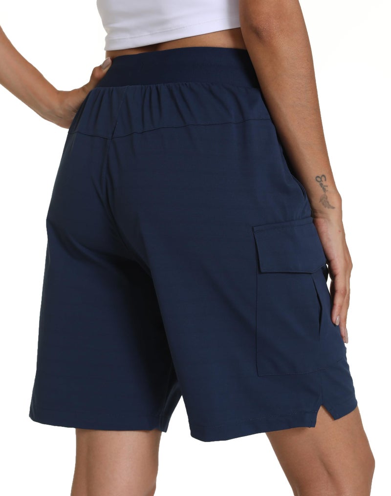 zsenoxaxi Women's Hiking Cargo Shorts Quick Dry Lightweight Shorts for Travel Athletic(Navy Blue,L) - Image 3
