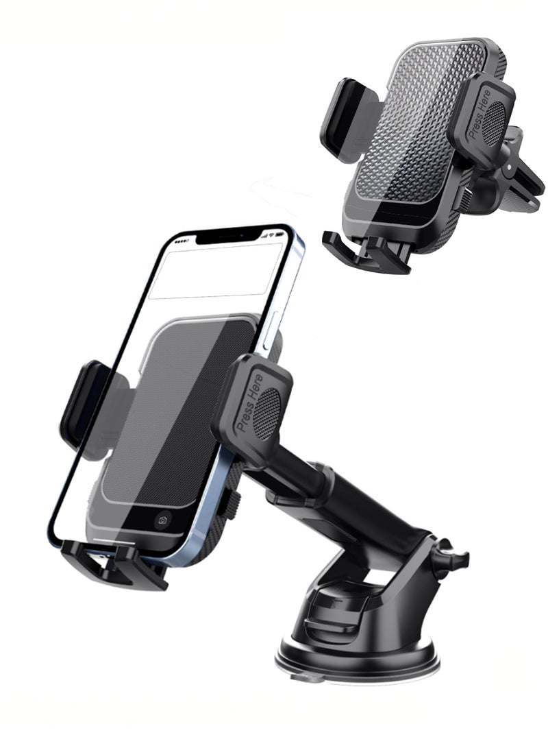 2 in 1 Car Mobile Holder, Car Phone Holder Suction Cup Dashboard Windshield Air Vent Cell Phone Mount, 360 Rotation Adjustable Long Arm Hands Free Phone Stand for All Smartphones - Image 1