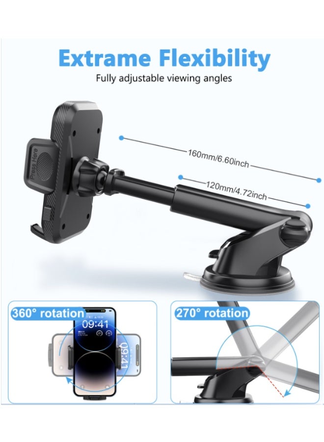 2 in 1 Car Mobile Holder, Car Phone Holder Suction Cup Dashboard Windshield Air Vent Cell Phone Mount, 360 Rotation Adjustable Long Arm Hands Free Phone Stand for All Smartphones - Image 3