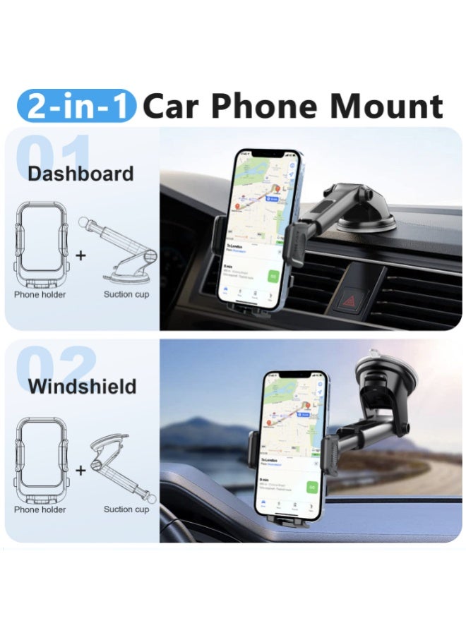2 in 1 Car Mobile Holder, Car Phone Holder Suction Cup Dashboard Windshield Air Vent Cell Phone Mount, 360 Rotation Adjustable Long Arm Hands Free Phone Stand for All Smartphones - Image 4