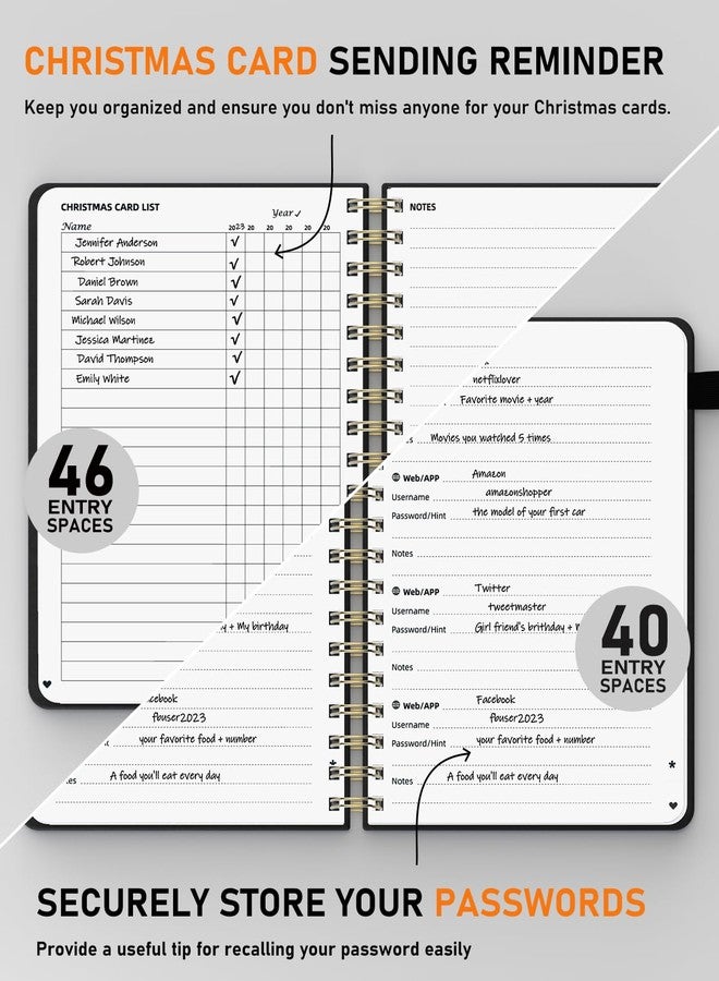 WEMATE Spiral Address Book with Alphabetical Tabs, Leather Password Book, Address Organizer Telephone Notebook Journal Keep Contact Safe Hardcover Large Print for Seniors Home Office 5.8″×8.2″, Black - Image 5