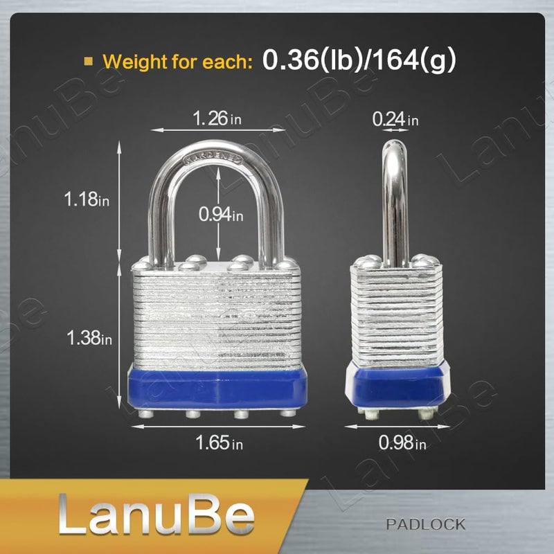 LanuBe Lock Laminated keyed Padlock (1-9/16", 40mm), keyed Alike Locks, Normal Shackle, Pack of 12… - Image 2