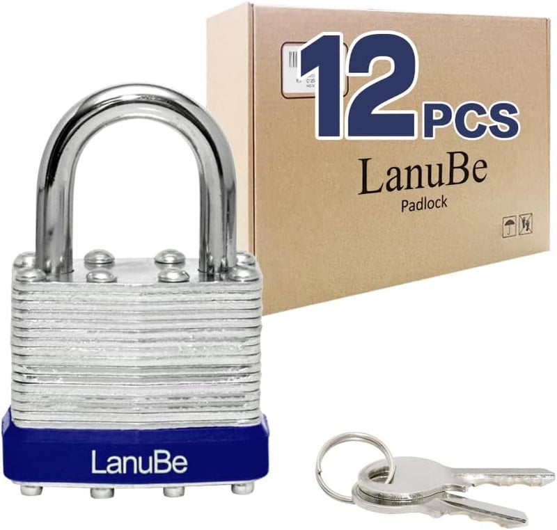 LanuBe Lock Laminated keyed Padlock (1-9/16", 40mm), keyed Alike Locks, Normal Shackle, Pack of 12… - Image 1