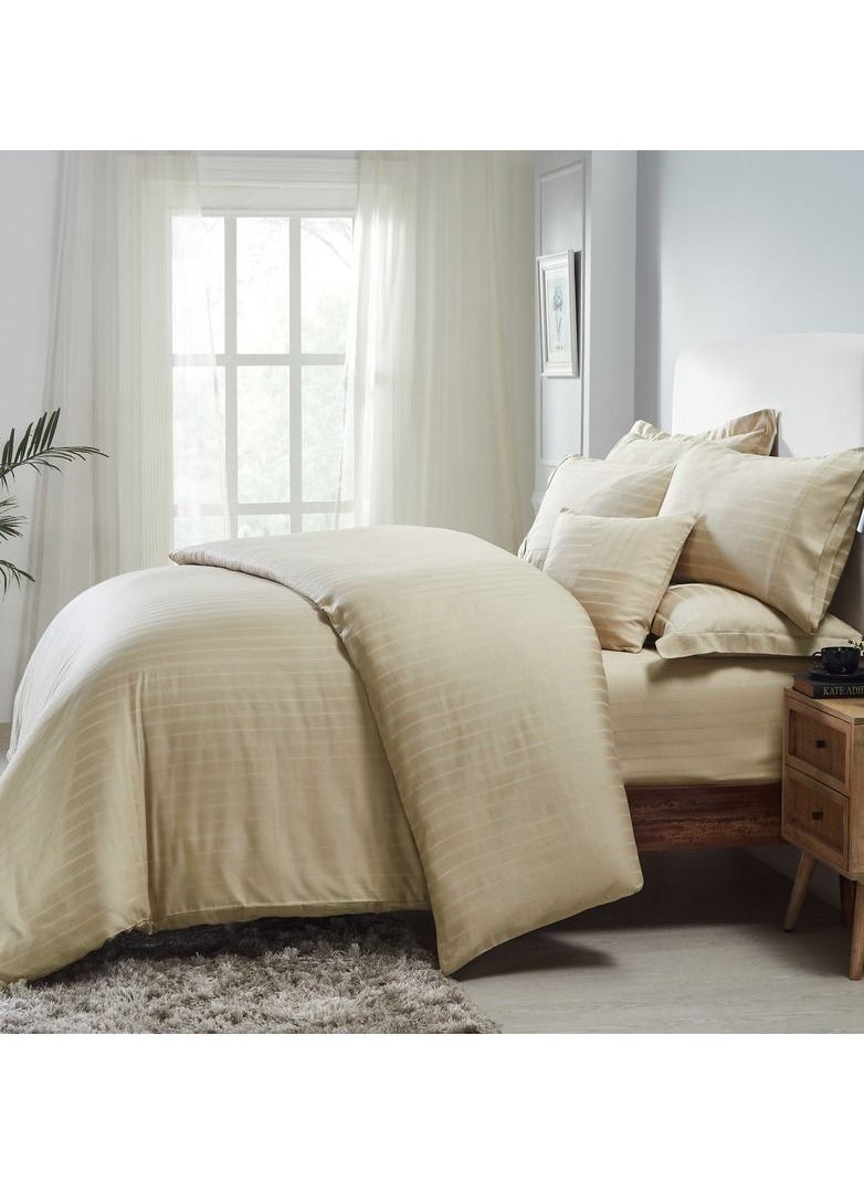 Donetella 3-Piece Hotel Style Duvet Cover Cotton Rich 500 Thread Count Hotel Satin Striped King Size(Without Insert) Ivory  - Image 2