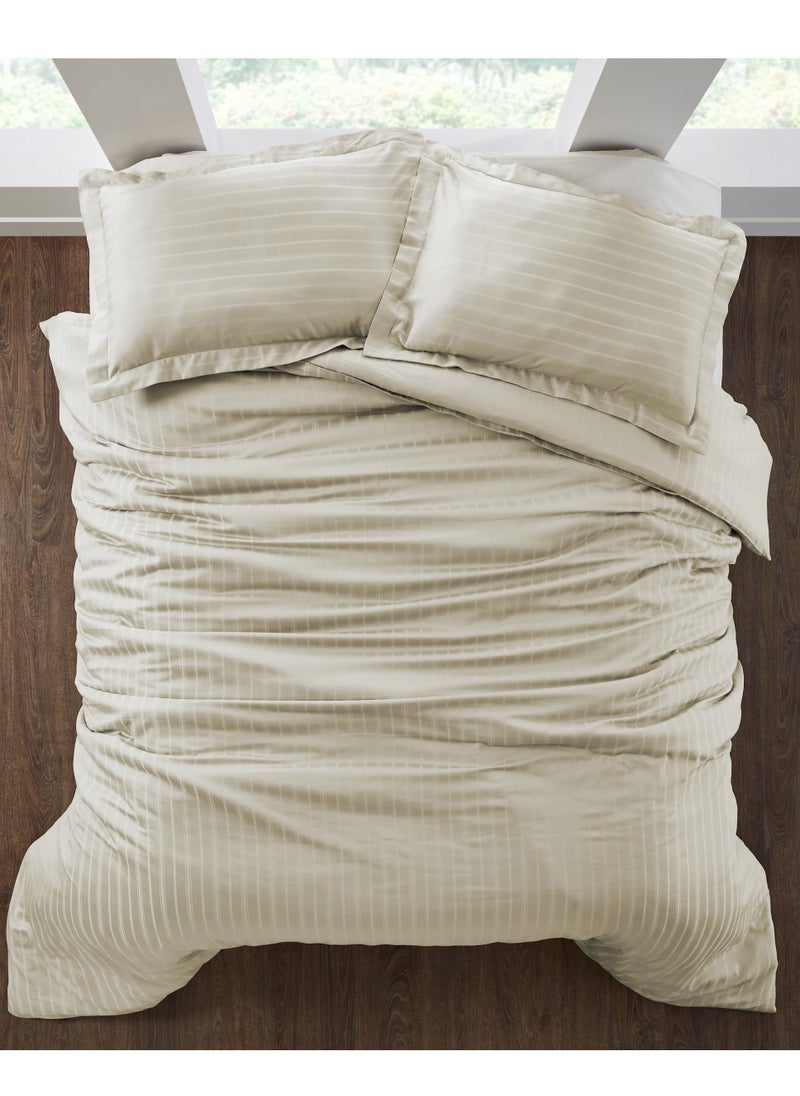 Donetella 3-Piece Hotel Style Duvet Cover Cotton Rich 500 Thread Count Hotel Satin Striped King Size(Without Insert) Ivory  - Image 1