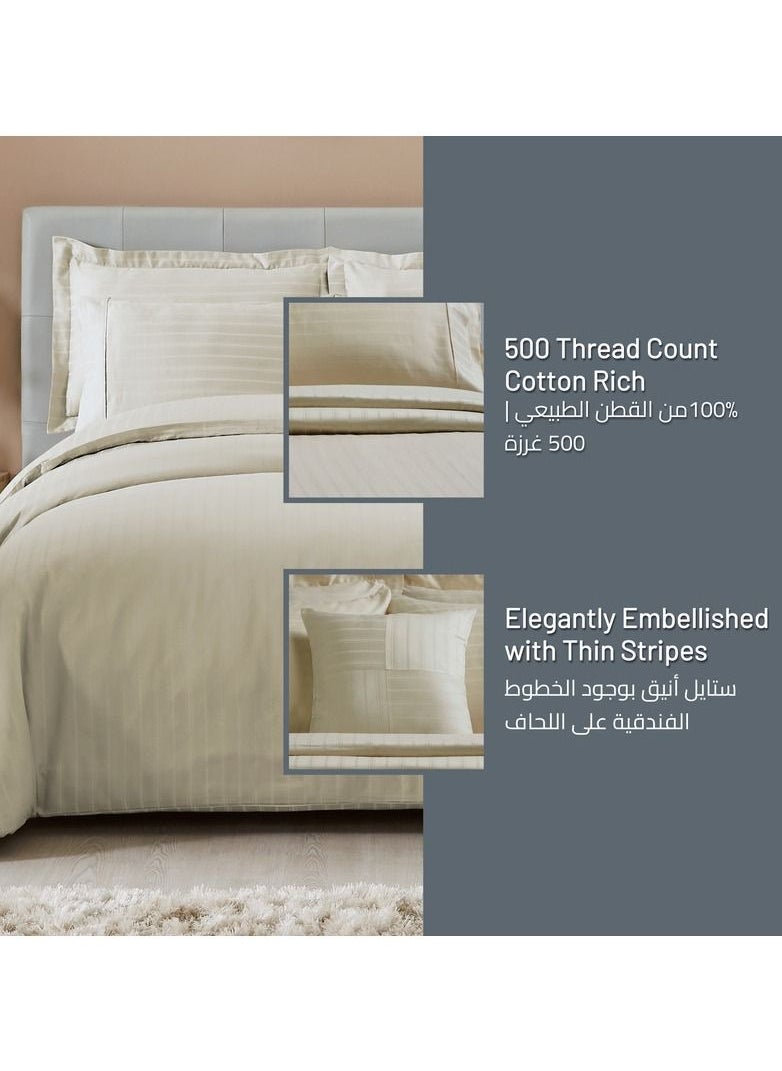 Donetella 3-Piece Hotel Style Duvet Cover Cotton Rich 500 Thread Count Hotel Satin Striped King Size(Without Insert) Ivory  - Image 3