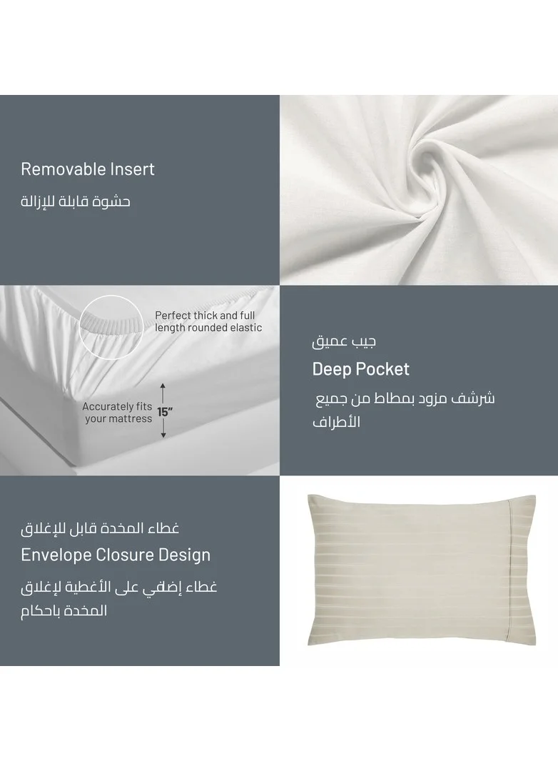 Donetella 3-Piece Hotel Style Duvet Cover Cotton Rich 500 Thread Count Hotel Satin Striped King Size(Without Insert) Ivory