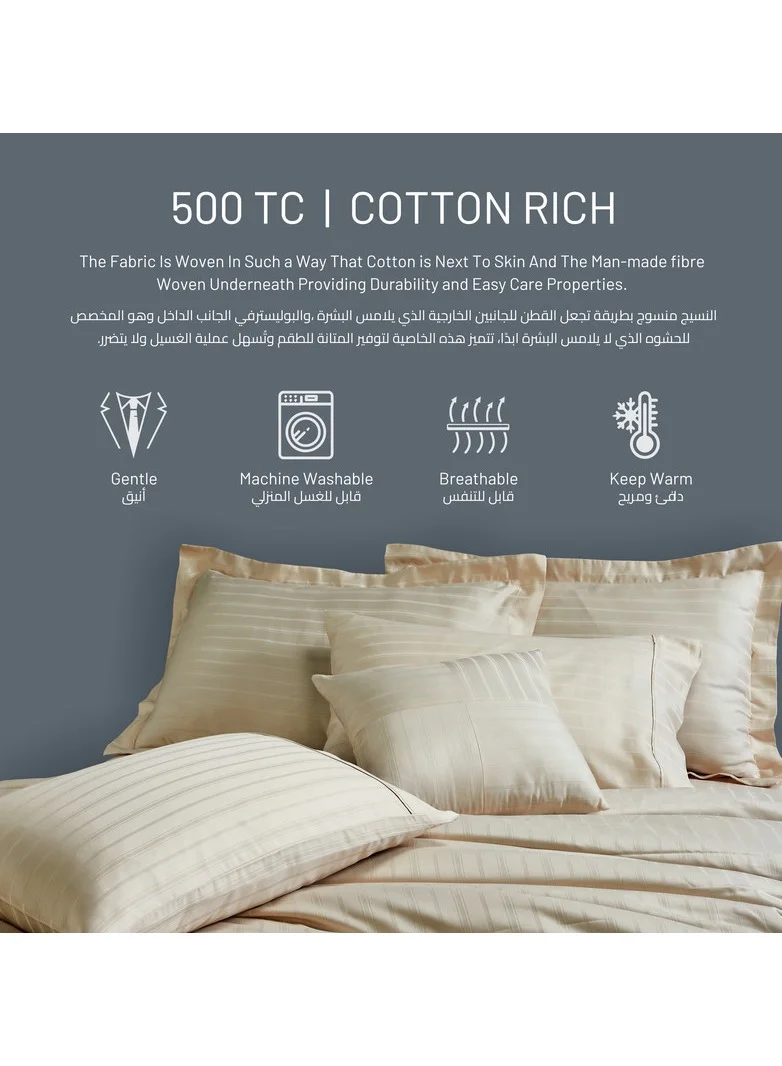 Donetella 3-Piece Hotel Style Duvet Cover Cotton Rich 500 Thread Count Hotel Satin Striped King Size(Without Insert) Ivory