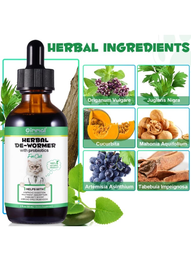 Oimmal Herbal De-Wormer with Probiotics for Cats 60ml, Helps With Improve Digestion, Nutrient Absorption, Immunity Boost, Broad Spectrum Hook 100% Natural Cat Deworming Drops Easy Feeding - Image 4