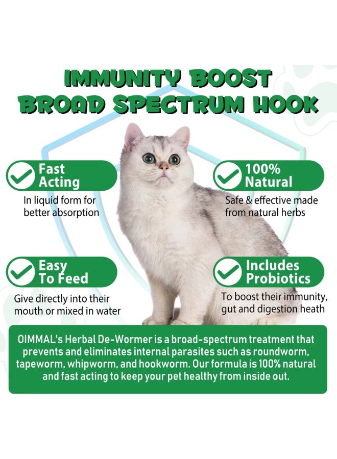 Oimmal Herbal De-Wormer with Probiotics for Cats 60ml, Helps With Improve Digestion, Nutrient Absorption, Immunity Boost, Broad Spectrum Hook 100% Natural Cat Deworming Drops Easy Feeding - Image 3