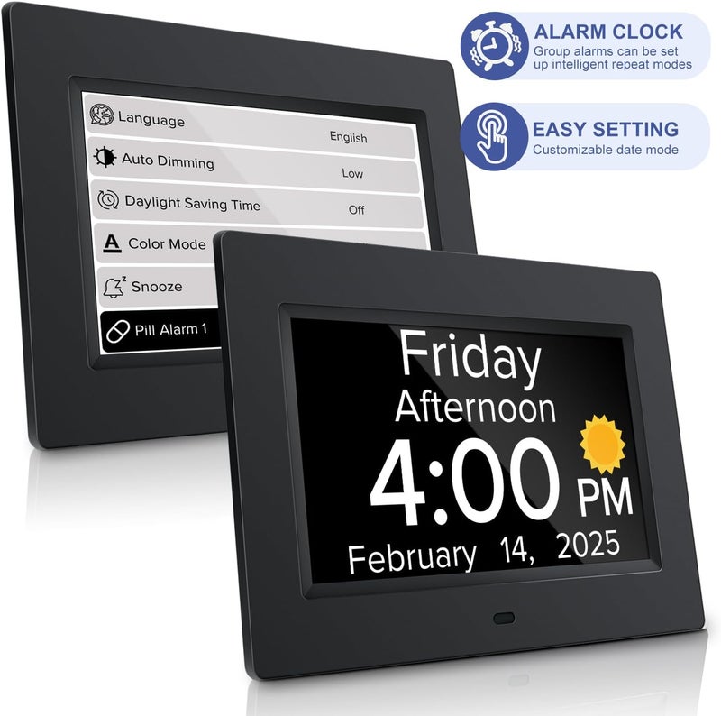 Mitoart Digital Alarm Clock with Date and Day of Week for Dementia Seniors, Voice Announcement Time, Multiple Alarm Sets, Auto DST, Gifts for Elderly People with Dementia - Black - Image 2