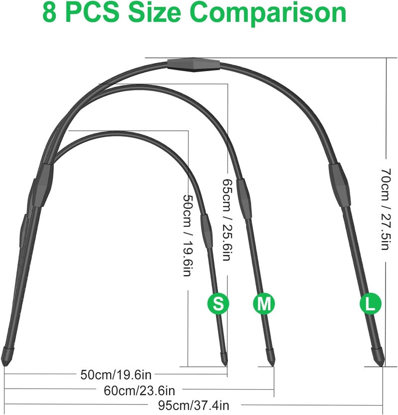 FOTMISHU 8pcs Garden Hoops for Raised Beds, 19.6"x 19.6" Greenhouse Hoops for Cover Garden Netting, Rust-Free Garden Tunnel, Reuseable Gardening Supplies for Plants (8pcs S-19.6"x 19.6") - Image 4